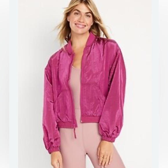 💜 OLD NAVY Lightweight Cropped Nylon Jacket Flamingo Pink Size XL - Picture 1 of 11